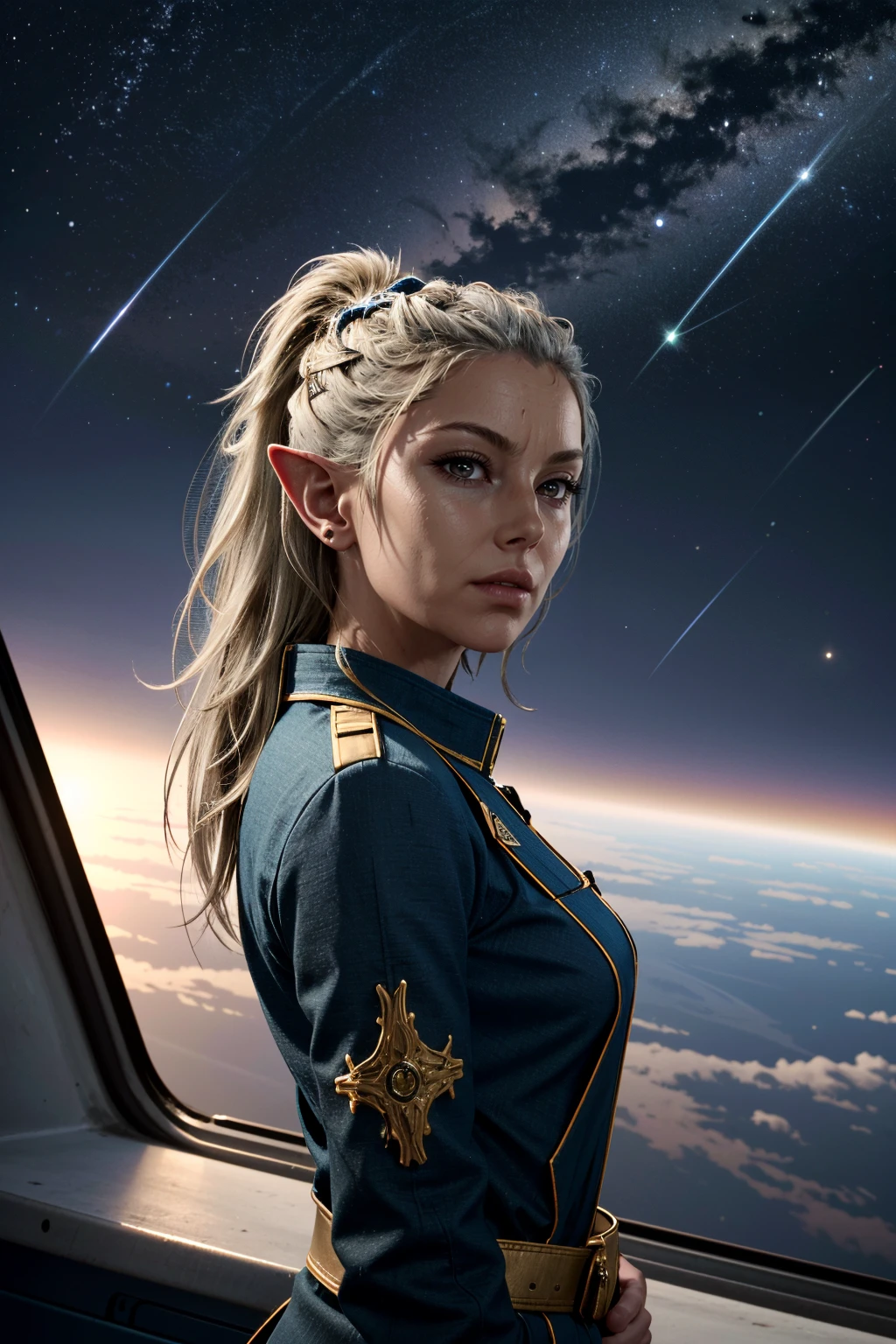( masterpiece, best quality, highres:1.3)
 <lora:BGJaheira-000002:0.8>
BGJaheira, 1girl, solo, pointy ears, on space station, stars and space background