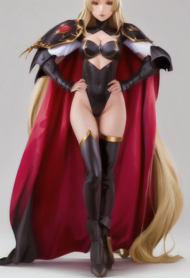 high quality, extremely detailed, perfect face, <lora:LanaLG2:.9>, Lana, black leotard, cape, asymmetrical armor, long blonde hair, hairpiece