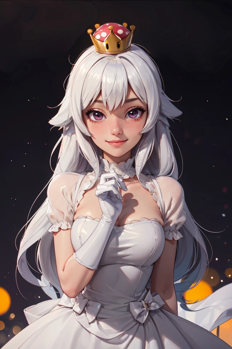 centered, award winning upper body portrait, cowboy shot, (looking at viewer:1.2), |
<lora:Boosette_Mario_Anime:0.9>, Boosette_Mario, 1girl, long hair, white hair, long white dress, ballroom dress, white gloves, smiling, blushing,
| graveyard,
| bokeh, depth of field, cinematic composition, |