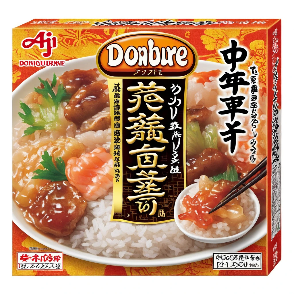 A packaging box designed for a sashimi rice bowl (Donburi) cooking kit. The box should prominently feature a high-quality, appetizing image of a sashimi rice bowl, complete with various types of fresh sashimi, rice, and garnishes like wasabi and pickled ginger. The colors of the box should complement the vibrant colors of the sashimi and other ingredients. Branding and text should be clear and easy to read, perhaps including cooking instructions or a list of included ingredients. The overall design should evoke a sense of freshness, quality, and authenticity, encouraging consumers to purchase the kit, <lora:tlbv1:0.85> ,<lora:sushi_SDXL_V2:0.8> nigiriL, sushi, food focus, food, still life, vegetable, plate, realistic,