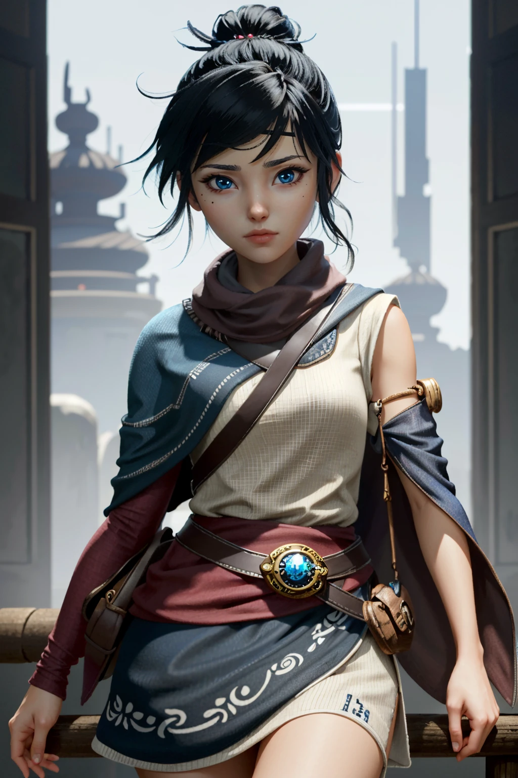 ( masterpiece, best quality, highres:1.3)
<lora:KenaBridgeofSpirits-000009:0.9>
KenaBridgeofSpirits, 1girl, black hair, blue eyes, single hair bun