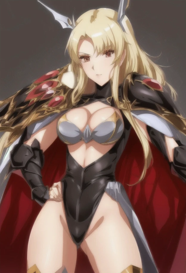 high quality, extremely detailed, perfect face,  <lora:LanaLG2:.9>, Lana, black leotard, cape, asymmetrical armor, long blonde hair, hairpiece