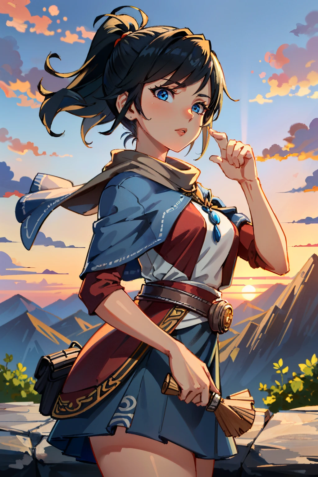 ( masterpiece, best quality, highres:1.3)
<lora:KenaBridgeofSpirits-000009:0.9>
KenaBridgeofSpirits, 1girl, black hair, blue eyes, cowboy shot, mountain peak, sunrise, crisp and golden light
