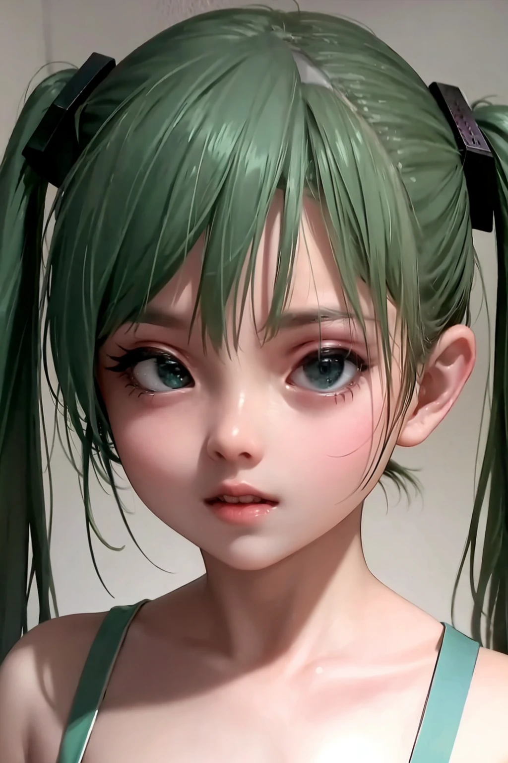 masterpiece, best quality, <lora:yc:0.6>, <lora:as109:0.6>,1girl,solo,close-up,green hair, long hair,twintails, hatsune miku, headgear,