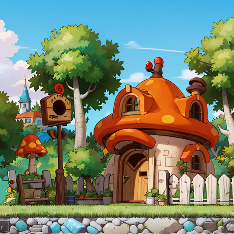 ((masterpiece,best quality)), absurdres,
<lora:Henesys_Maple_Story_Anime:0.7>, Henesys_Maple_Story,
outdoors, no humans, tree, grass, sky, house, scenery, mushroom, door, window, fence, chimney, sign, plant, building, nature,
cinematic composition,