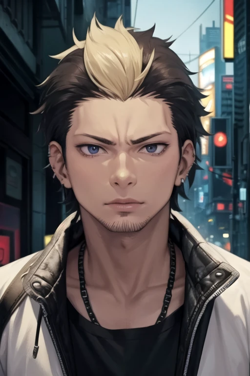 masterpiece, best quality, , 1boy, solo, male focus, looking at viewer, , depth of field, , realistic, <lora:ryuuji_suguro:0.74>, ryuuji_suguro, , , cyberpunk,