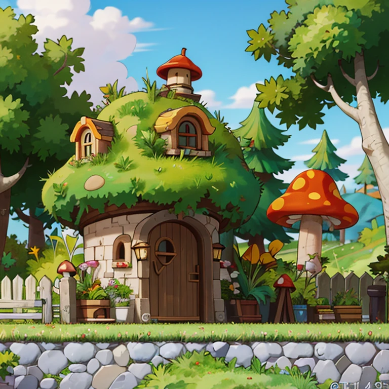 ((masterpiece,best quality)), absurdres,
<lora:Henesys_Maple_Story_Anime:0.7>, Henesys_Maple_Story,
outdoors, no humans, tree, grass, sky, house, scenery, mushroom, door, window, fence, chimney, sign, plant, building, nature,
cinematic composition,