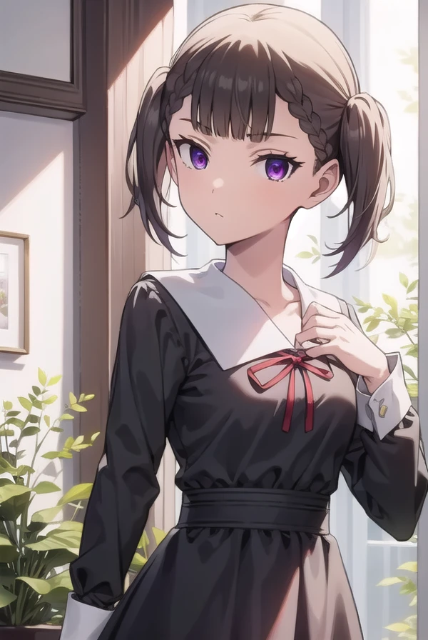 makishijou, <lora:makishijouv2-lora-nochekaiser:1>,
maki shijou, bangs, blunt bangs, (purple eyes:1.1), twintails, two side up, braid, short twintails,
BREAK long sleeves, dress, ribbon, school uniform, black dress, red ribbon, neck ribbon, collared dress, shuuchiin academy school uniform,
BREAK outdoors,
BREAK looking at viewer, (cowboy shot:1.5),
BREAK <lyco:GoodHands-beta2:1>, (masterpiece:1.2), best quality, high resolution, unity 8k wallpaper, (illustration:0.8), (beautiful detailed eyes:1.6), extremely detailed face, perfect lighting, extremely detailed CG, (perfect hands, perfect anatomy),