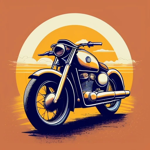 a digital vector art, vintage image of a motorcycle on a desert road, flat color palette, <lora:T-shirt_Design_v1-10:1>