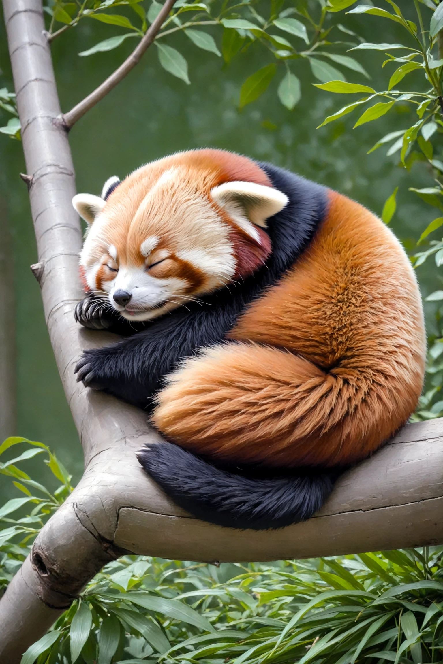 photo of sleeping lesser panda