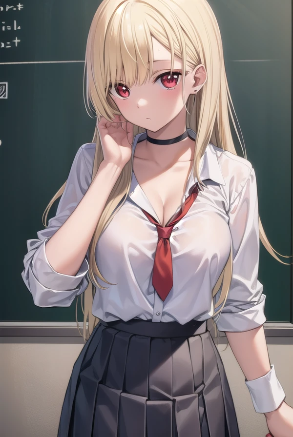 marinkitagawa, <lora:marinkitagawapopochichi-lora-nochekaiser:1>,
marin kitagawa popochichi, blonde hair, choker, ear piercing, earrings, long hair, piercing, (red eyes:1.5), straight hair, swept bangs, gradient hair,
BREAK black necktie, long sleeves, pleated skirt, school uniform, shirt, skirt, sleeves rolled up, white shirt, cleavage,
BREAK indoors, classroom,
BREAK looking at viewer, (cowboy shot:1.5),
BREAK <lyco:GoodHands-beta2:1>, (masterpiece:1.2), best quality, high resolution, unity 8k wallpaper, (illustration:0.8), (beautiful detailed eyes:1.6), extremely detailed face, perfect lighting, extremely detailed CG, (perfect hands, perfect anatomy),