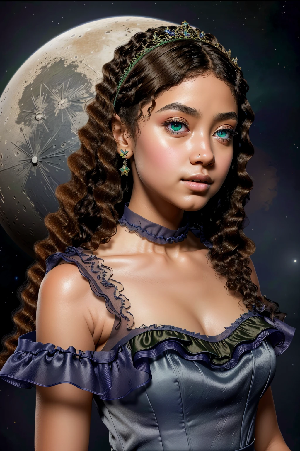 <lora:voldress_v3:1>
masterpiece, volumetric lighting, intricate volumetric shadows, render in an awe-inspiring 8K photorealistic resolution, highest level of clarity and detail, highly detailed artistic quality
brown girl in Dark Blue voldress, (cropped pixie), green eyes, (Extreme close-up)
(lunar base background)