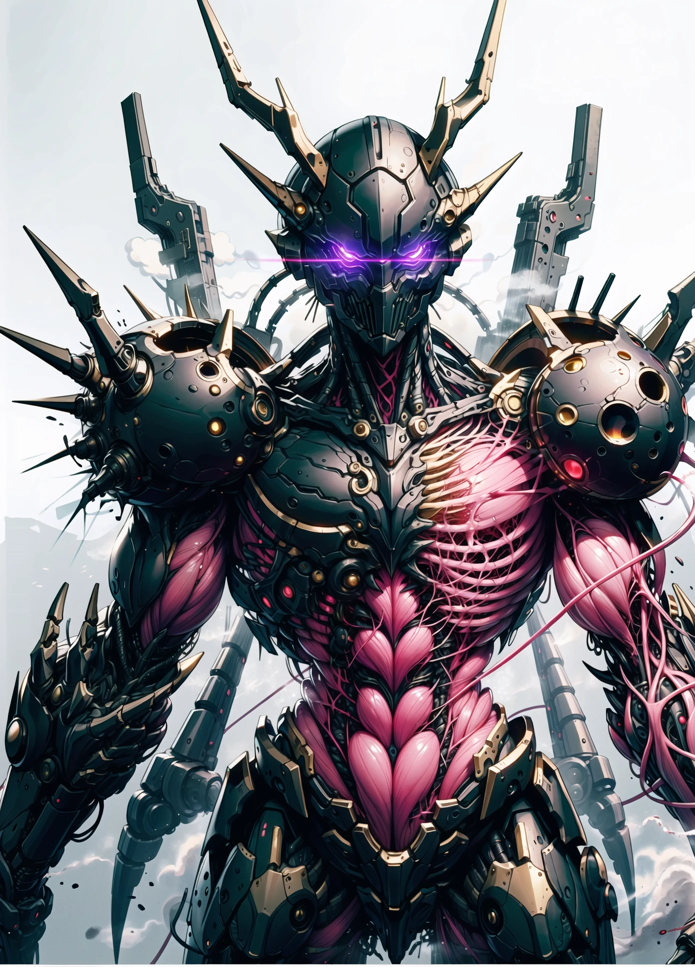 (draconic alien biomechanical succubus with carnage & witchblade physique:1.5), (megan fox as a muscular alien draconic biomechanical demonic woman with flayed skin, gigantic horns, & necrotic metallic muscle:1.5), (witchblade muscular anatomy:1.25), (perfect fingers:1.25), ((wide shoulders & upper body:1.25)), (very skinny legs:1), (huge muscular arms:1.25), (ten pack abs:1.25), (full body view:1.25), choker, detailed eyes, (looking at viewer), (smile:1.25), (blank dark background:1.25), in the art style of H.P. Giger, (beautiful girl face:1.25)