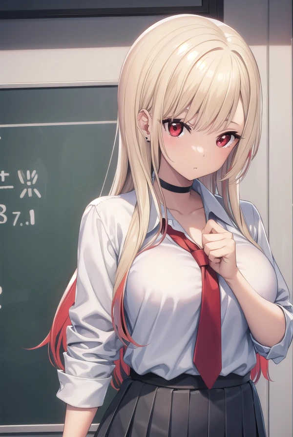 marinkitagawa, <lora:marinkitagawapopochichi-lora-nochekaiser:1>,
marin kitagawa popochichi, blonde hair, choker, ear piercing, earrings, long hair, piercing, (red eyes:1.5), straight hair, swept bangs, gradient hair,
BREAK black necktie, long sleeves, pleated skirt, school uniform, shirt, skirt, sleeves rolled up, white shirt, cleavage,
BREAK indoors, classroom,
BREAK looking at viewer, (cowboy shot:1.5),
BREAK <lyco:GoodHands-beta2:1>, (masterpiece:1.2), best quality, high resolution, unity 8k wallpaper, (illustration:0.8), (beautiful detailed eyes:1.6), extremely detailed face, perfect lighting, extremely detailed CG, (perfect hands, perfect anatomy),