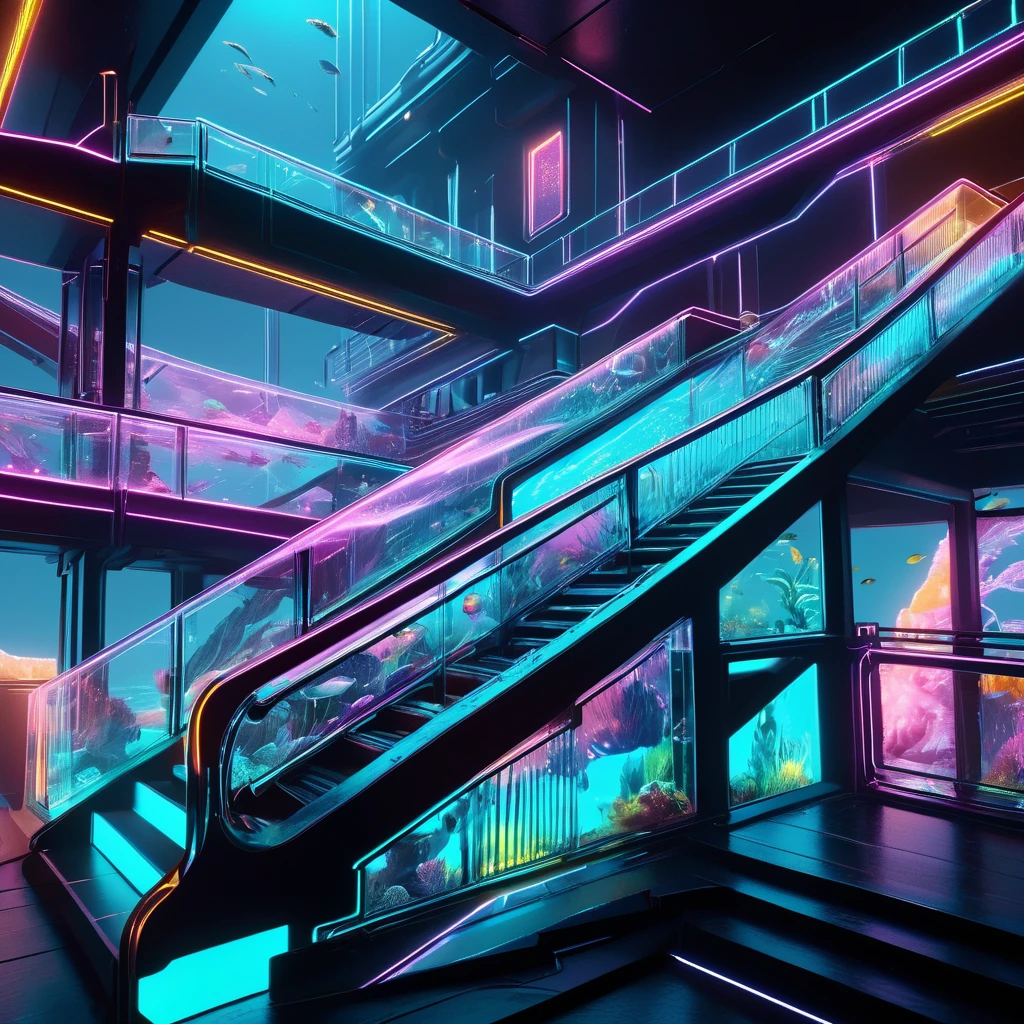 ((best quality)), ((masterpiece)), ((realistic,digital art)), (hyper detailed),cyberpukai holographic transparent cyberpunk Deep Sea Railing,Waterfowl,Secret Society, octane rendering, raytracing, volumetric lighting, Backlit,Rim Lighting, 8K, HDR <lora:CyberPunkAI:0.8>