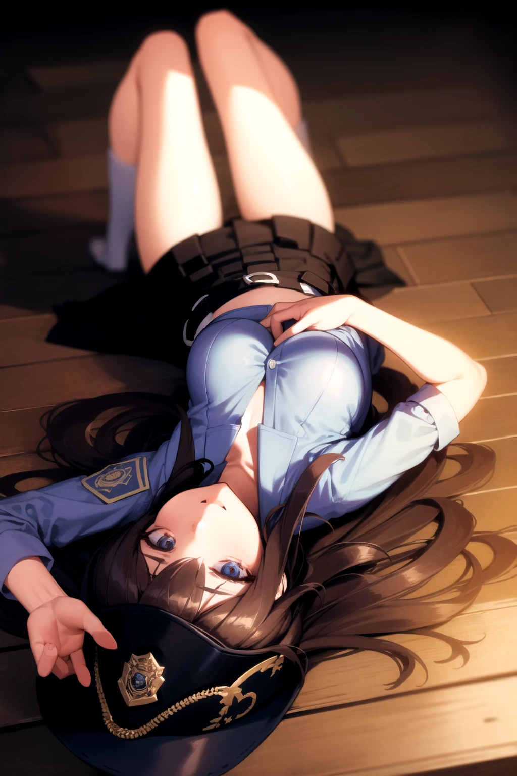 <lora:upside-down_v0.2:1> 
1girl, upside-down, police uniform, shirt, skirt, police hat,, masterpiece, best quality, highly detailed