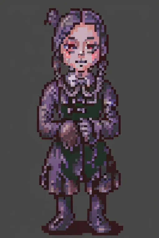 <lora:SNES Earthbound Enemies V11-000008:1.0>,Earthbound_enemy, neutral grey background, pixelart, drop shadow, <lora:wednesday90:0.75> Wednesday Addams