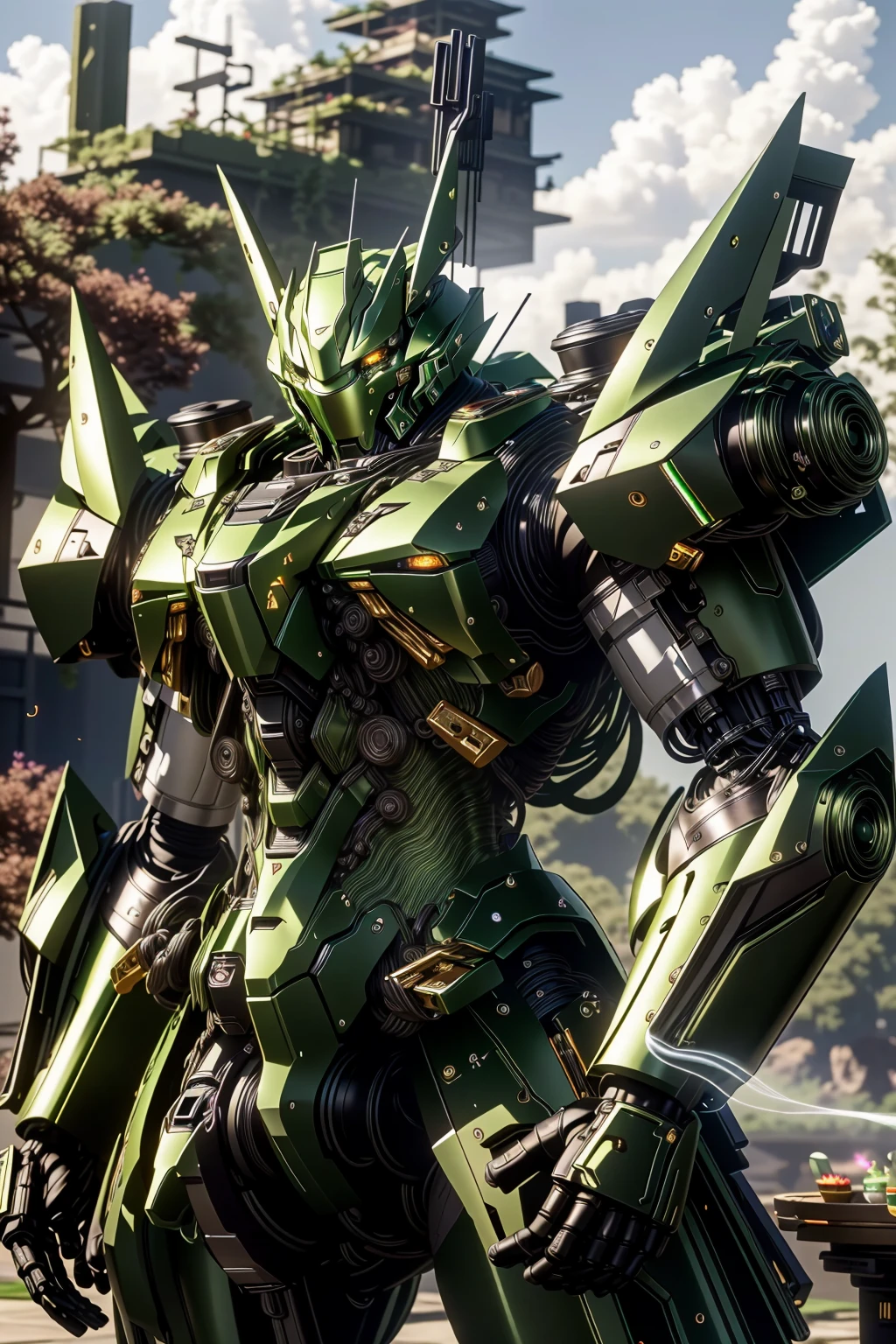 <lora:zzmckzz_v1:1>
masterpiece, highly detailed photorealistic 8k raw photo, volumetric lighting and shadows, best quality
green metallic mecha, glowing texture, (Pretending to have a tea party with invisible toys:1.2)
clear and defined classroom background