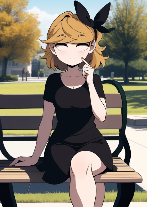 <lora:derpina-09:1> derpina, detailed background, sitting on bench, outdoors, public park, masterpiece, best quality