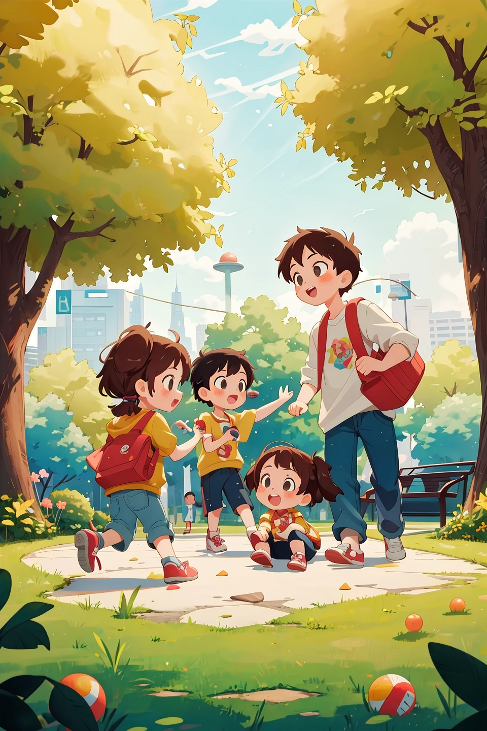 masterpiece,best quality,1girl,boys,girls,park,playing