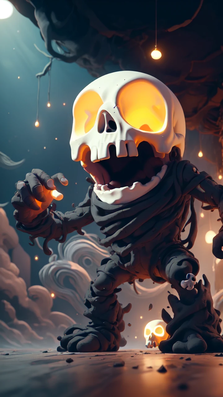 (masterpiece, best quality:1.15), claysculpt, blender \(medium\), glowing, skull, no humans, monster, cute