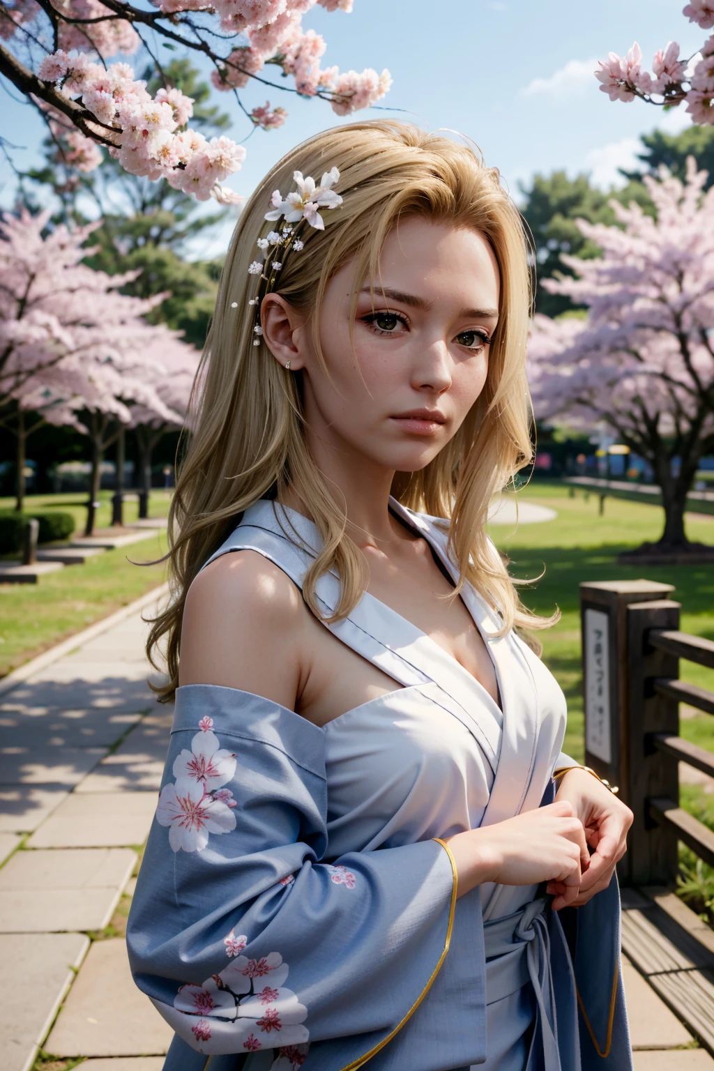 ( masterpiece, best quality, highres:1.3)
<lora:CyberAltCuningam:0.8>
CyberAltCuningam, blonde hair, yukata, japan, cherry blossoms, hair ornament