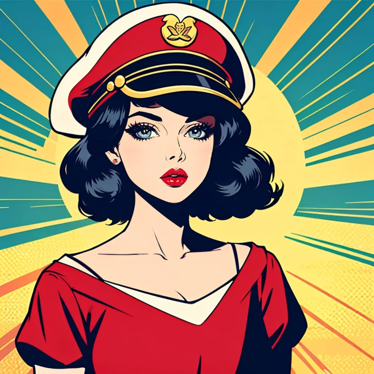 pop art,1girl, solo, upper body, black hair, red lips, looking at viewer, hat,
<lora:pop_art_v2:0.7>
