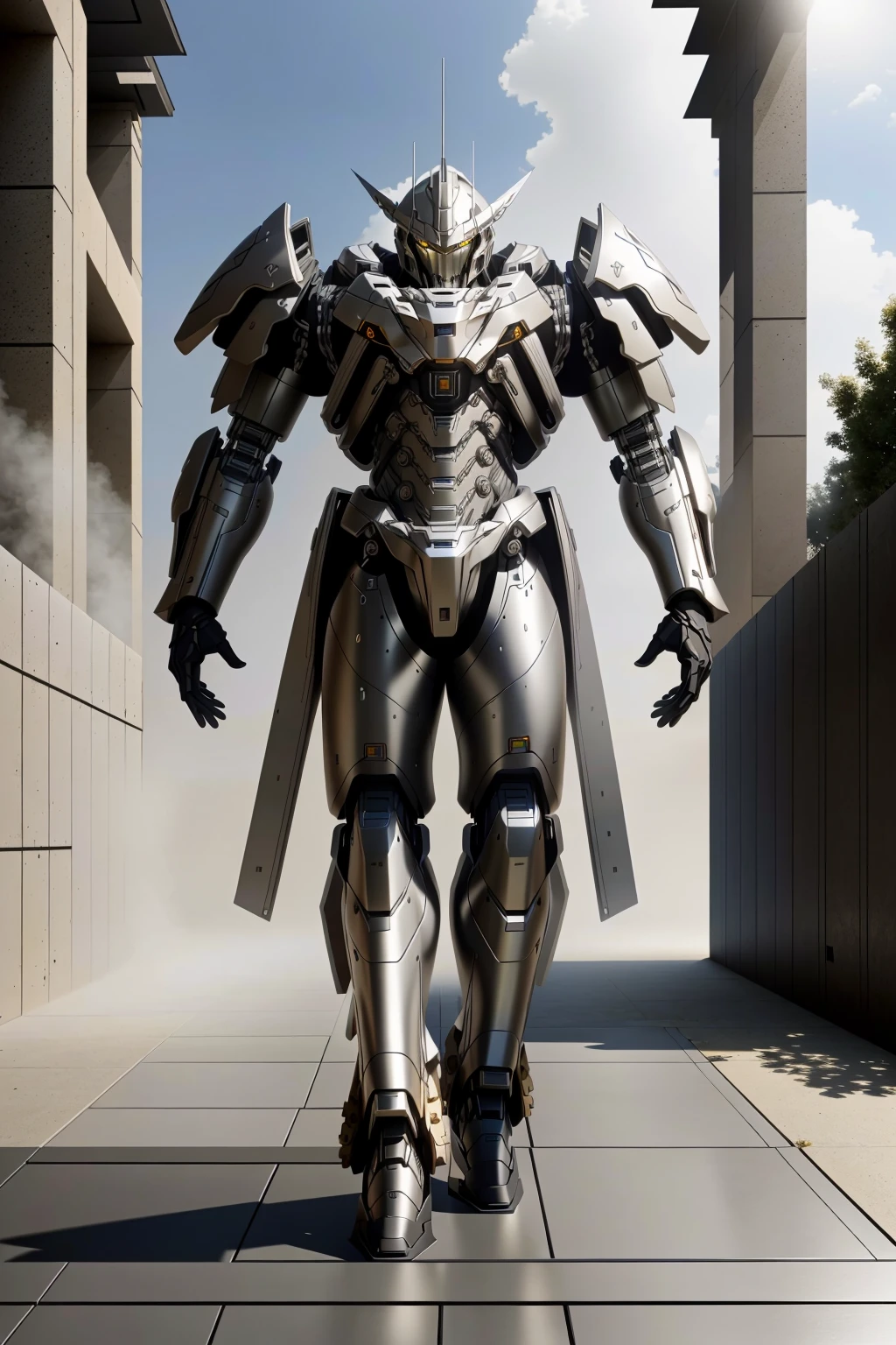 <lora:zzmckzz_v1:1>
masterpiece, highly detailed photorealistic 8k raw photo, volumetric lighting and shadows, best quality
grey metallic mecha, glowing texture, (Walking with a spring in the step, as if in a sunny day:1.2)
clear and defined jewish temple background