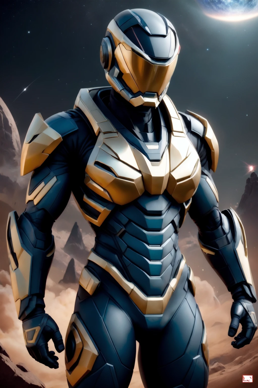 male, helmet, spase, power armor <lora:SpaceKnights_3.0:0.6>
