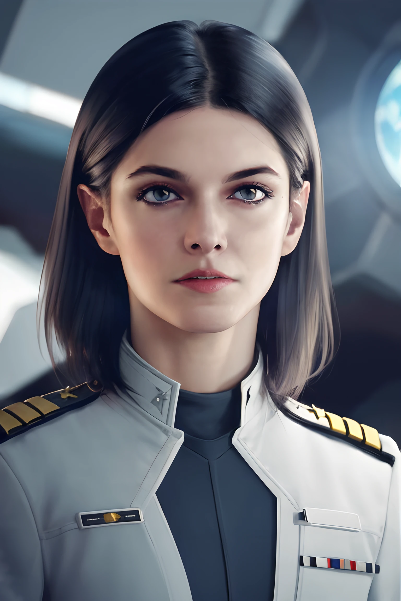 Realistic, realism, photorealism, photo-realistic, high contrast, (photorealistic:1.4), 8k high definition detailed realistic, (best quality, masterpiece:1.2), full bodyshot, photon mapping, radiosity, physically-based rendering, best quality, highly detailed, ((Medium Shot)), , 1girl, 30years oldbodyshotlooking at the viewer,mirandak, Short hair, wearing black military uniform, spaceship bridge<lyco:Miranda Keyes-000013:.7>
,