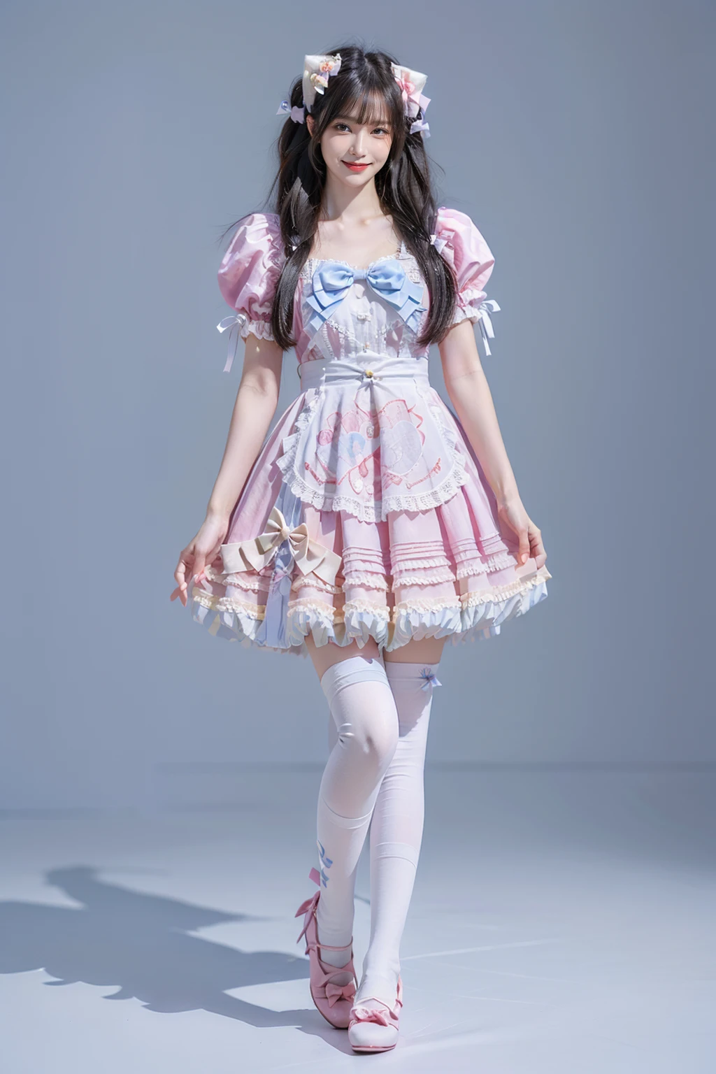 ((masterpiece)),((highest quality)),((Anatomical)),((Realistic)),((Detailed Description)),((cute)),((((Cute girl's room))),(((1 ball-jointed doll))),(((Beautiful eyes))),(((Baby Face))),(((Petite))),((Bewitching Smile)),(((Cute pink cotton dress))),(((White tights))),(((Glasses))),(Full body view,