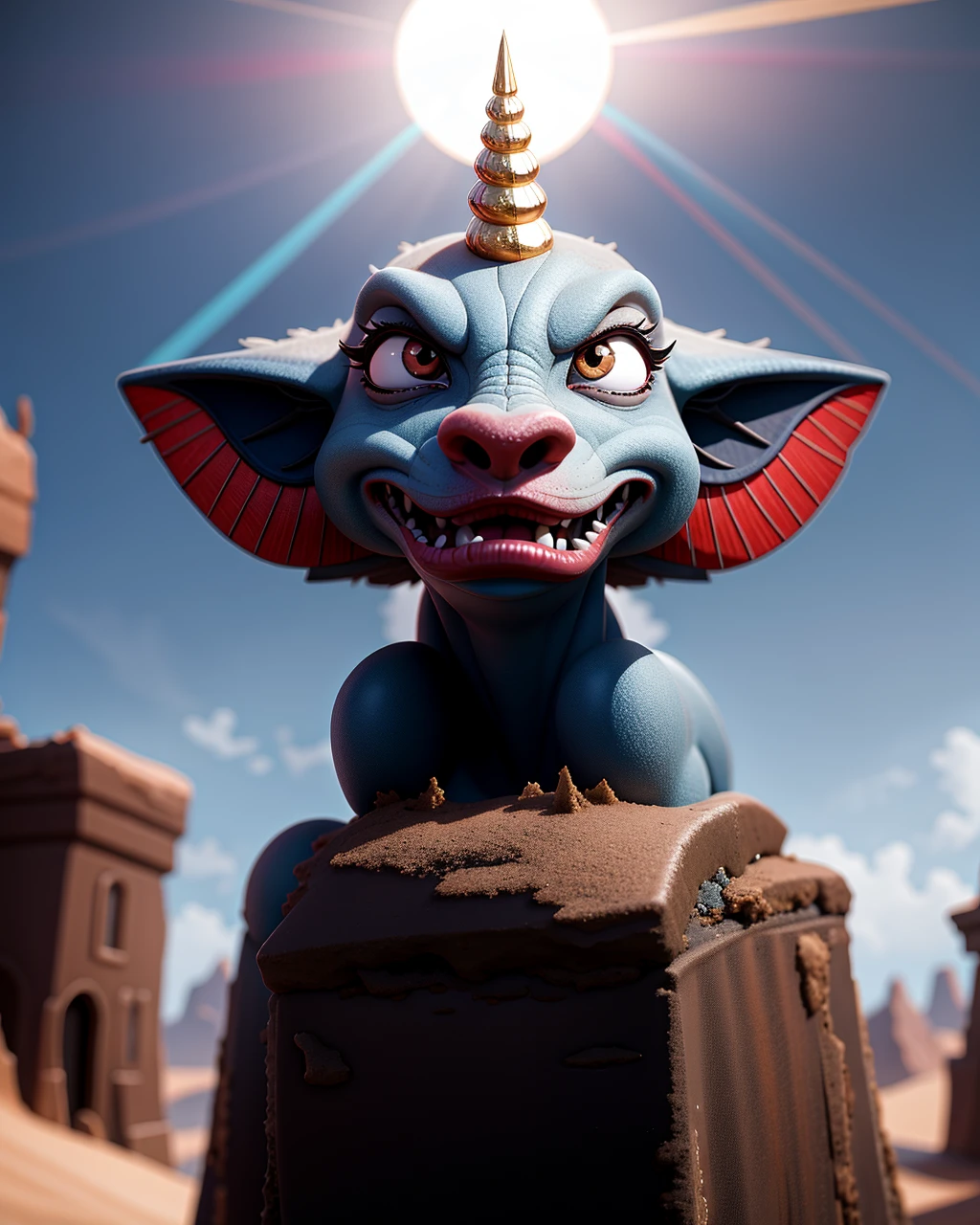 ((masterpiece), best quality, high quality, professional quality, highly detailed, highres, perfect lighting, natural lighting), virtual, ultramodern metropolis, A world with unpredictable gravity fluctuations, leading to floating islands and erratic weather patterns., Desert Planet, gargoyle, hippogriff, unicorn, perfecteyes eyes, <lora:lora_perfecteyes_v1_from_v1_160:1>