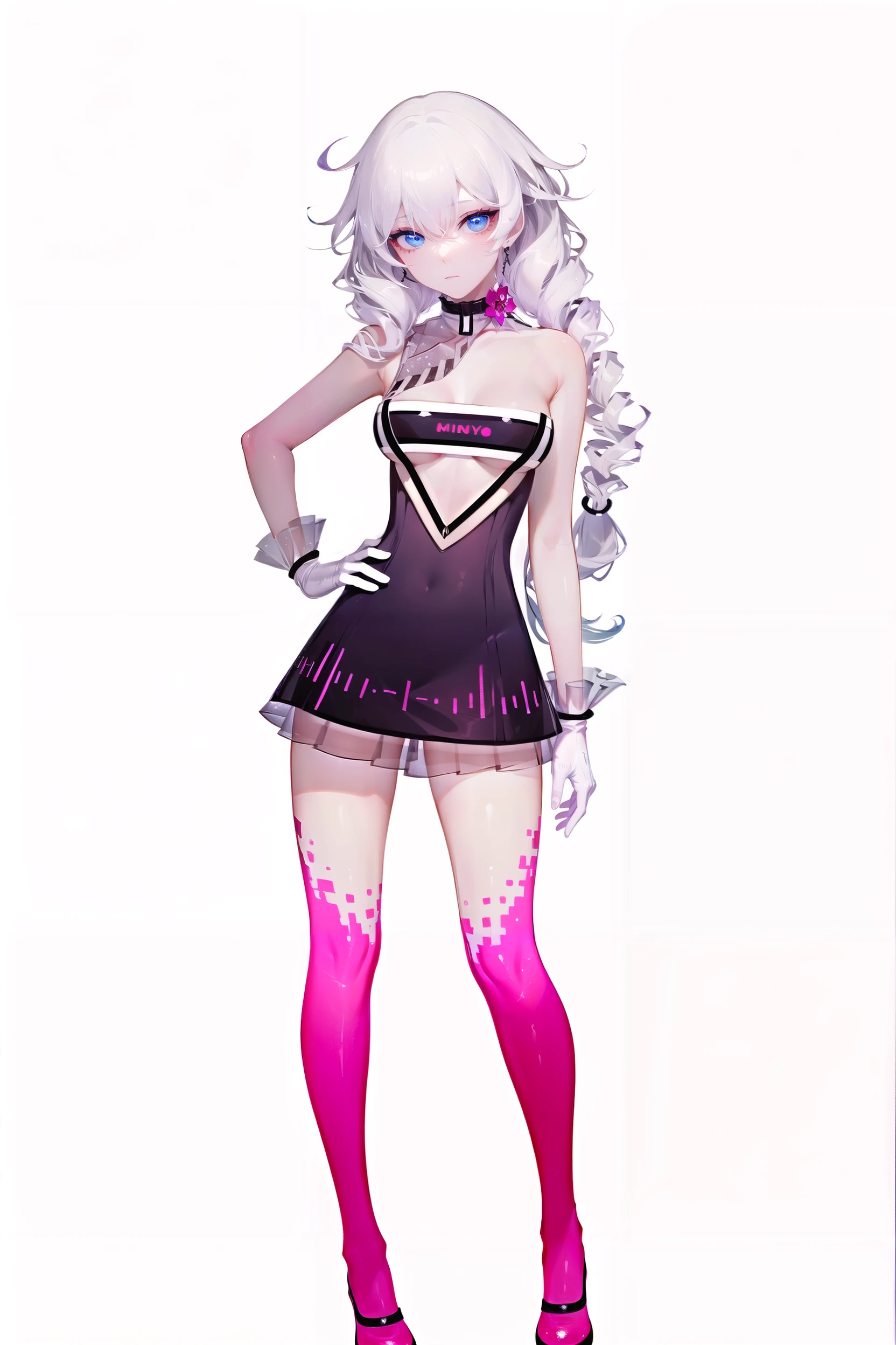8k, best quality, masterpiece, (ultra-detailed:1.1), (high detailed skin), 
(full body:1.2), white background, standing, looking at viewer, solo, hand on hip, 
<lora:geji2-v100-000021:0.8:lbw=OUTALL>, geji, 1girl, kiana kaslana, solo, blue eyes, long hair, braid, miniskirt, bangs, gloves, pink thighhighs, 
(white background, simple background,:1.2), 
<lora:EnvyBetterHands LoCon_beta2 è¾å©:0.55>, ( good hands, nice hands:0.5), 
(beautiful_face), ((intricate_detail)), clear face, 
((finely_detailed)), fine_fabric_emphasis, 
((glossy)), full_shot,