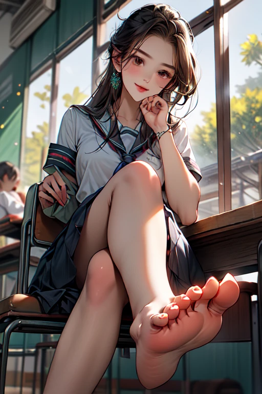 masterpiece,best quality, 1girl, school uniform, sitting on chair, cross leg, class room,show feetï¼Sole of foot
<lora:Show feet_20231013015606:0.8>