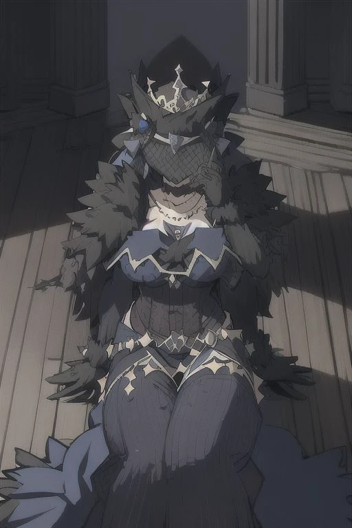 fullbody ,pose , Gremory,pose, blue A-line dress, a veil that covers most of her face, faux fur wrap shawl on her shoulder, black glove, hat with crown ,necklace ,choker , moonlight, masterpiece, best quality,<lora:2R 12E CosineRestart Animefullpruned Locon Lycoris:0.4> , sitting, seat, indoor, castle , (looking at viewer:1.5), enter of the picture