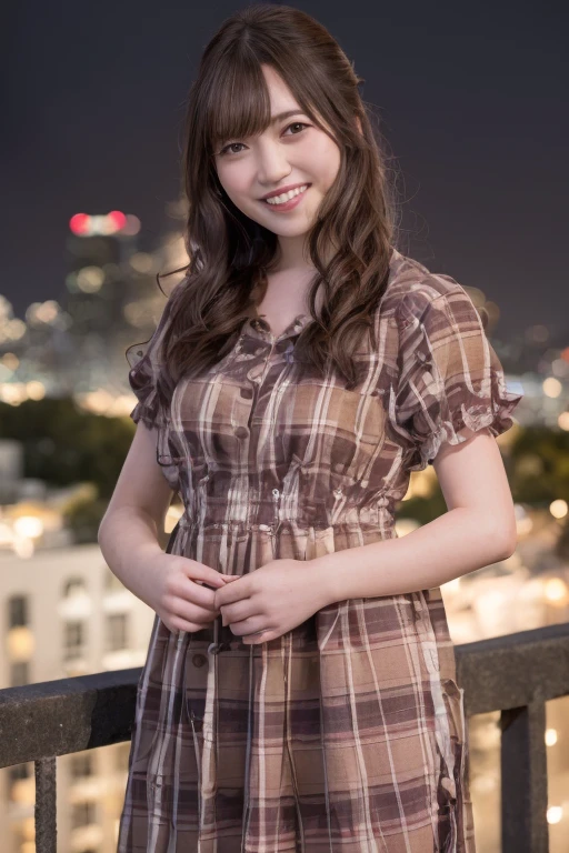 1girl, (wearing a cotton dress:1.4),(RAW photo, best quality), (realistic, photo-realistic:1.4), masterpiece, an extremely delicate and beautiful, extremely detailed, 2k wallpaper, Amazing, finely detail, extremely detailed CG unity 8k wallpaper, ultra-detailed, highres, soft light, beautiful detailed girl, extremely detailed eyes and face, beautiful detailed nose, beautiful detailed eyes,(cinematic lighting:0.8),(in the city at night:1.8),(night city view:0.8),perfect anatomy,slender body,laugh,(young girl:1.8),(close up:1.6),(look at viewer),(front view:1.4),cinematic angle,(cleavage:1.2),(wavy long hair),(brown eyes:1.6), <lora:kunomisaki_lora-03:0.8>