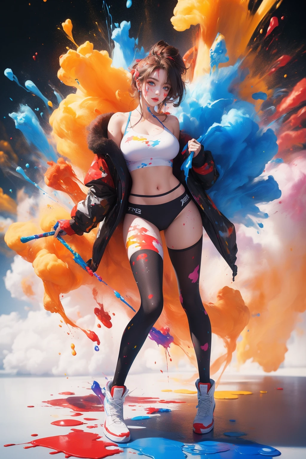 masterpiece,best quality,ultra-detailed,1girl,colorful,full body,paint splatter,<lora:md2034-000005:0.4>,