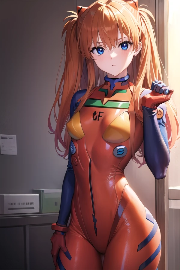 asukalangley, <lora:asukalangleysouryuu-lora-nochekaiser:1>,
asuka langley soryu, (souryuu asuka langley:1.5), blue eyes, hair between eyes, headgear, interface headset, orange hair, two side up,
BREAK bodysuit, long sleeves, plugsuit, red bodysuit,
BREAK indoors, classroom,
BREAK looking at viewer, (cowboy shot:1.5),
BREAK <lora:GoodHands-beta2:1>, (masterpiece:1.2), best quality, high resolution, unity 8k wallpaper, (illustration:0.8), (beautiful detailed eyes:1.6), extremely detailed face, perfect lighting, extremely detailed CG, (perfect hands, perfect anatomy),