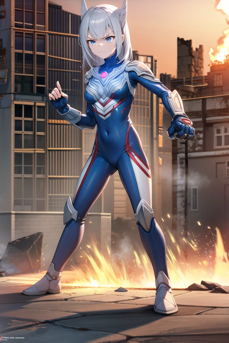 extremely detailed CG unreal engine 8k, best quality, 1girl, beautiful detailed girl, ultragirl, ultraman bodysuit, full body, standing, serious, angry face, (fighting stance), (detailed fingers, detailed hands, detailed face), small breasts, all intricate detailed (ruined buildings) behind, outside, on fire
<lora:Ultragirl-LoRA9-4-000004:1>