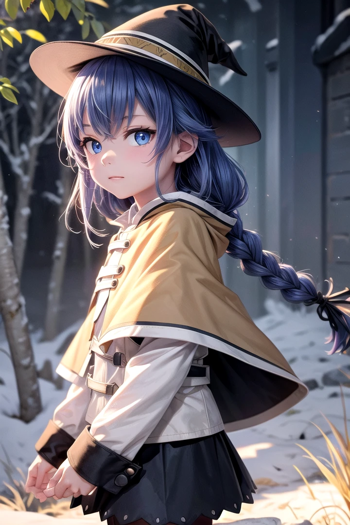 1 girl,cute,(looking at viewer:1.0), adorabel girl,cute face,details sky,handsome,,((masterpiece:1.4,best quality)),multiple details,eyeshadow,sfw, (medium  shot:1.5),
lora:add_detail:0.8>,  <lora:more_details:0.4>,  forest, (night:1.2), frosted trees,
<lora:ç¼çå:0.4>,    <lora:roxy:0.8> 1girl,witch hat,blue hair,very long hair,twin braid,hair ribbon,blue eyes,brown cape,long sleeves, black skirt