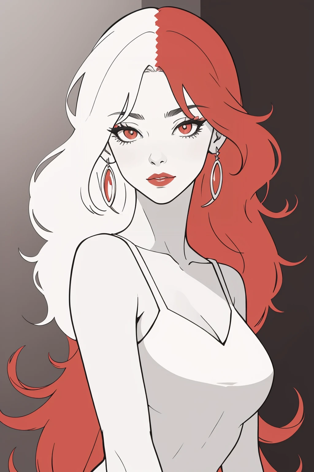 limited palette white red,, beautiful adult woman,