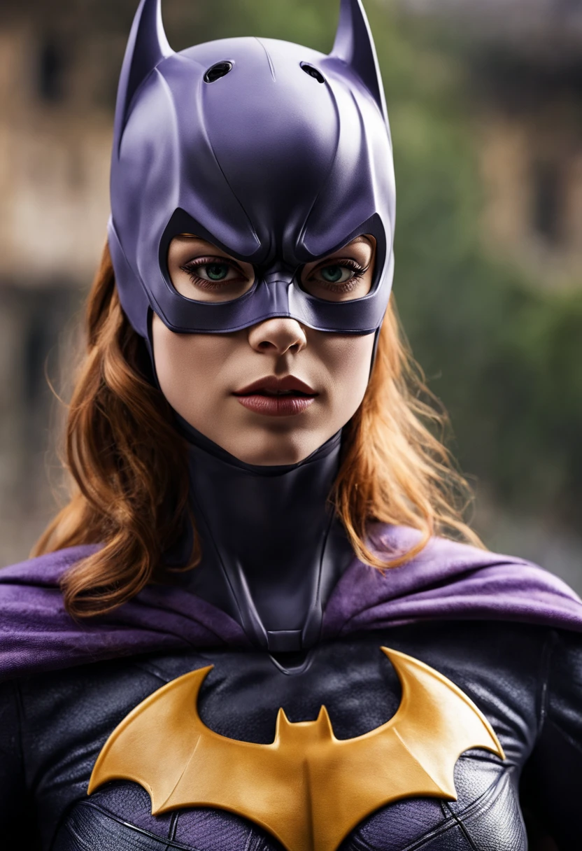 Closep photo portrait of Batgirl, atmospheric scene, masterpiece, best quality, (detailed beautiful face, detail skin texture, ultra-detailed body:1.1),, ((extreme skin detail)), hdr, ((ultrarealistic)), ((photo)), bokeh, depth of field, 8k uhd, dslr, soft lighting, high quality, Fujifilm XT3