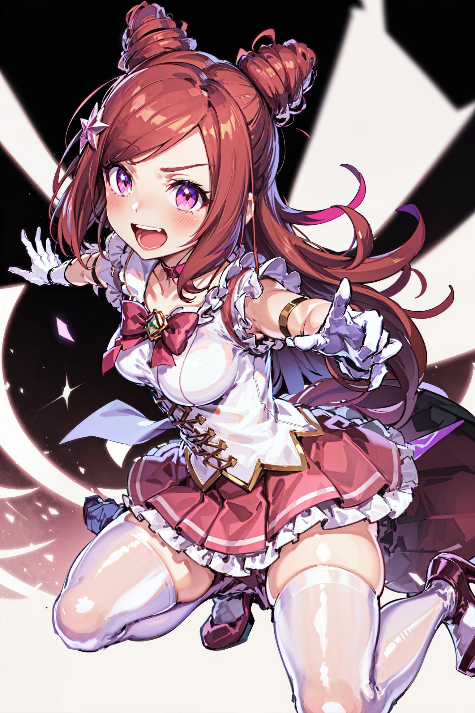 18 Love Beautiful Girl, Masterpiece, Top Quality, 8K Anime, Detailed Fingers, Precise Fingers, Unnatural Hands, Illustrations, 1 Girl, Solo, Brown Long Hair, Red Idol Costume, Red Mini Skirt, Red Sex Eyes, White Knee Socks, Nozomi,