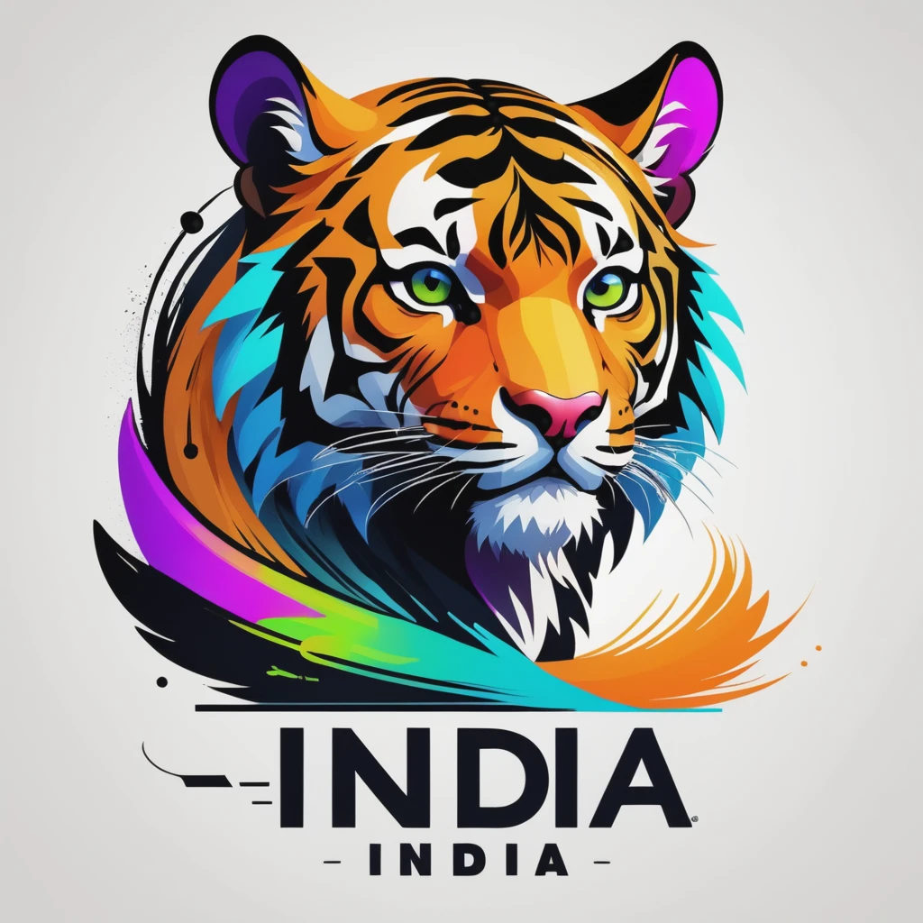 cyberpunk logo of the tiger with text "india",  colourful,  text as "india", style_brush, <lora:EMS-59452-EMS:1.000000>