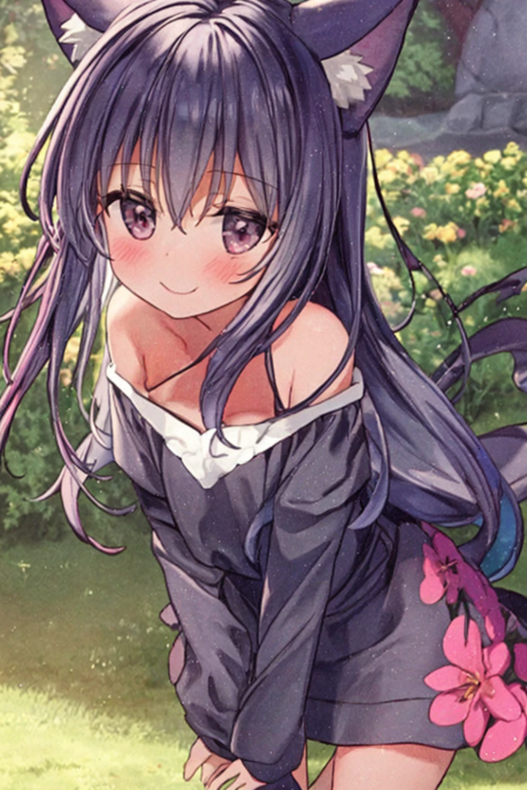 (masterpiece), (best quality), (detailed background, best lighting), ultra-detailed, highly detailed, (((blush))), solo, (happy), (smile), <lora:add_detail:0.8>,
<BRAKE>
on stone, on grass, (colorful flowers), shadow, sunlight, warm, side lighting,
<BRAKE>
blue dress, short sleeve, (off shoulder dress),
(tsumikiminiwa01), <lora:0_TsumMina_00_02:1>