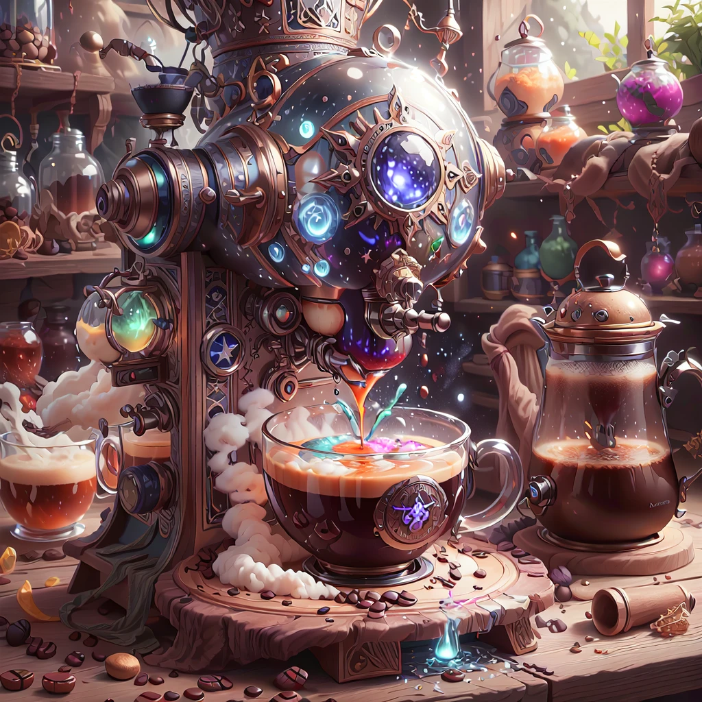 <lora:WizardCoreAISD15:.5> Enchanted coffee machine brewing potions , masterpiece, vibrant colors