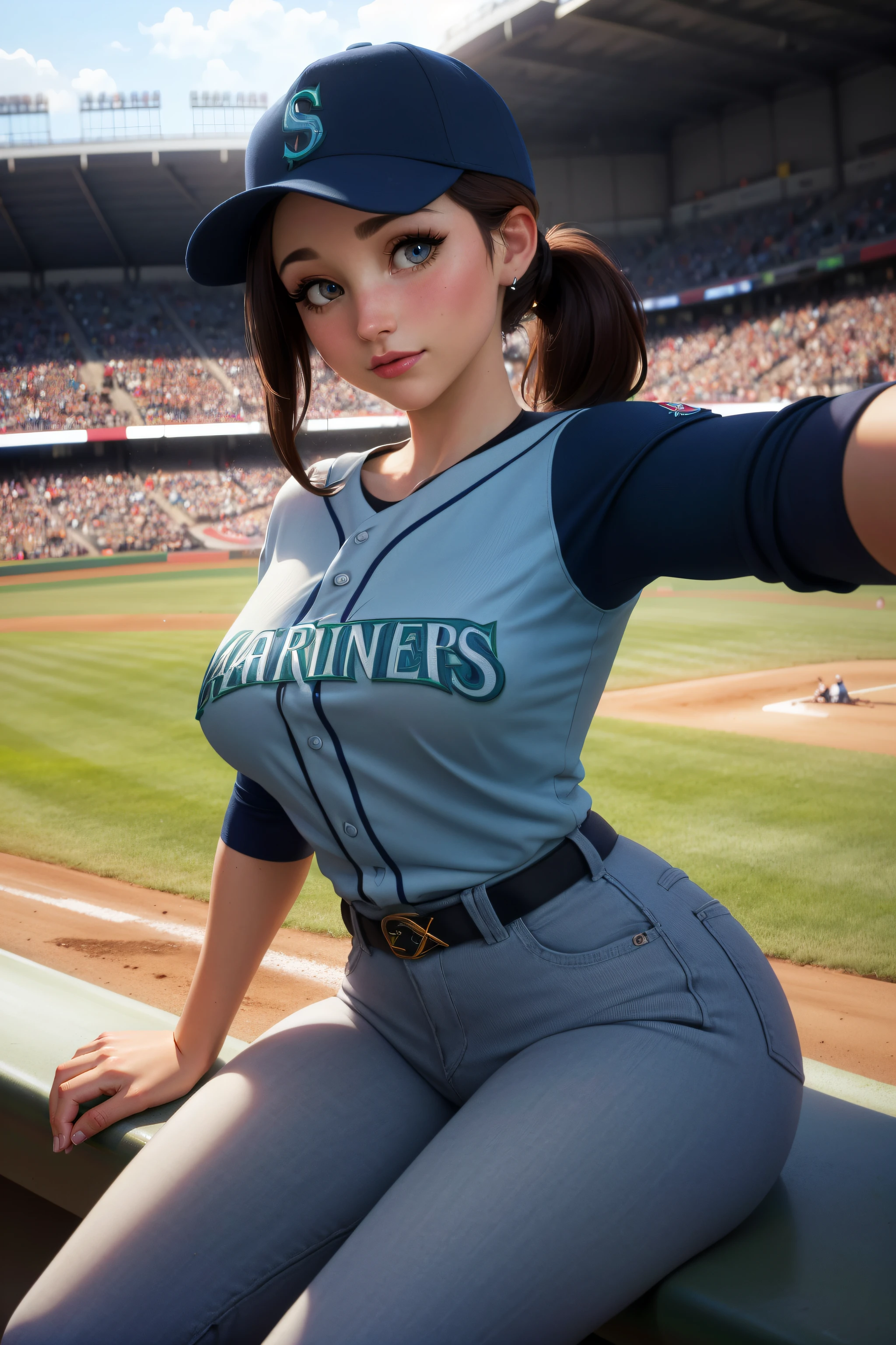 a young woman in spider woman lingerie (breast vagina and ass overexposed, baseball cap), in a baseball dugout, having sex with baseball players, anal sex, oral sex, cum all over her, huge crowd in stands, high quality, 8k, photorealistic, dramatic lighting, detailed facial features, beautiful blue eyes, detailed skin, sensual expression, dynamic poses, realistic textures, vivid colors