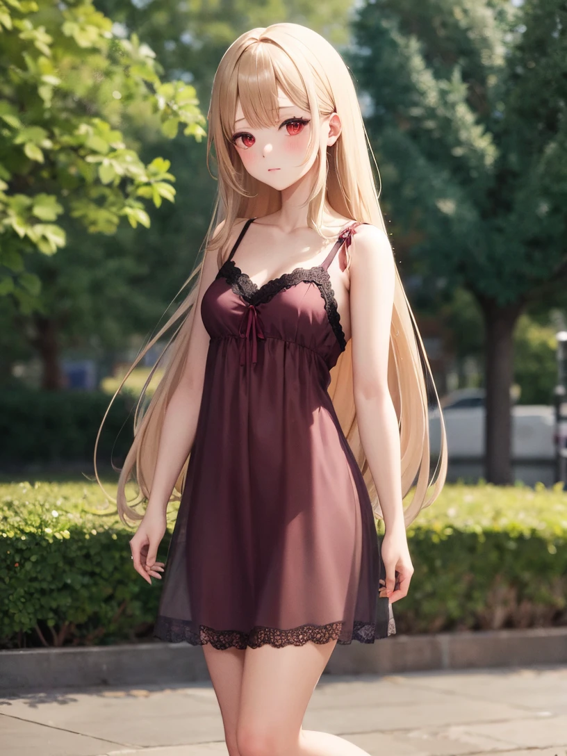 <lora:negligee_FP16_by_Gtonero:1> nightgown, 1girl, solo, standing, very long hair, cleavage, outdoors, closed mouth, expressionless, red eyes,