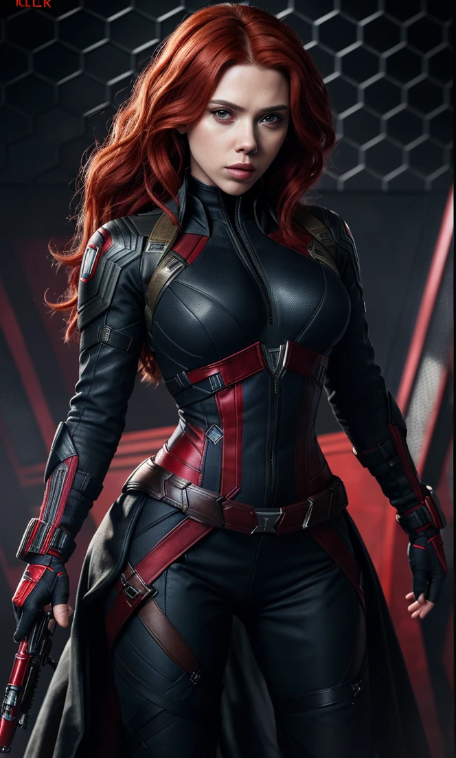 (masterpiece), (best quality), (photorealistic:1.3), 8k, detailed skin texture, detailed cloth texture, beautiful detailed face, intricate details, ultra detailed, scarlett johansson, Black Widow in the style of the Captain America, straight red hair, (full-length body:1.2)