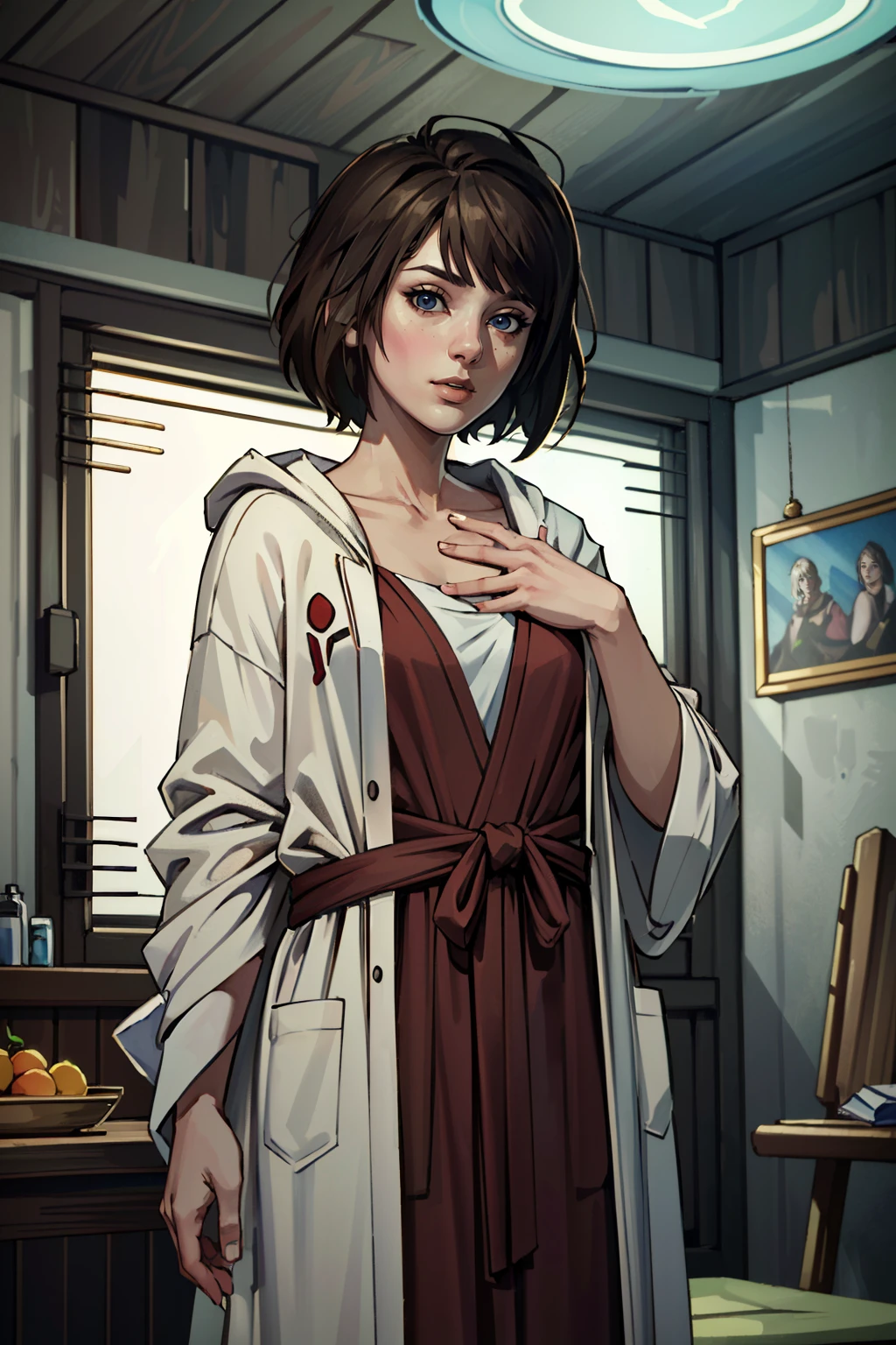 (masterpiece, best quality, highres:1.5)
<lora:LifeStrangeMax:0.8>
LifeStrangeMax, 1girl, solo, brown hair, short hair, at an otherworldly alien market, wearing an exotic robe, haggling for unique, glowing fruits